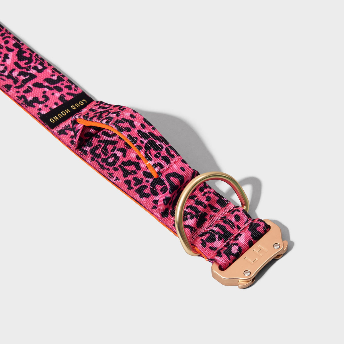 Loud Hound Bardot pink leopard print dog collar with matt gold hardware